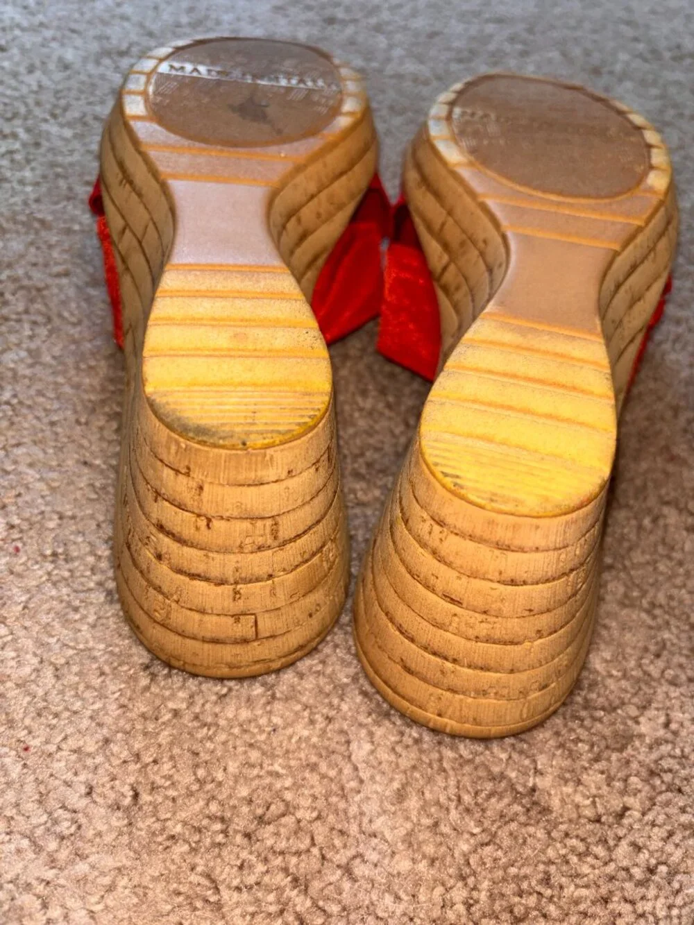 Italian Shoemakers Bright Orange Stretch Strap Cork Wedge Sandals 9M
